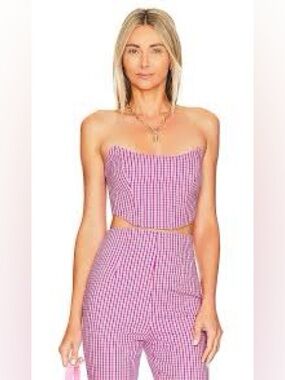 Lover and Friends Pink Gingham Plaid Torrence Top size Medium